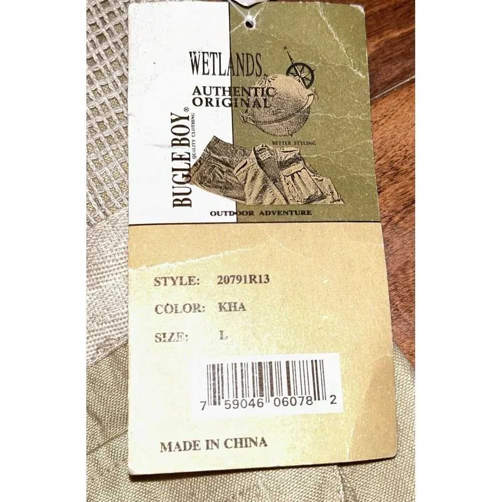 Vintage Bugle Boy Vest Men Large Khaki Fishing Ramie Cotto Mesh Cargo Zip Up NWT